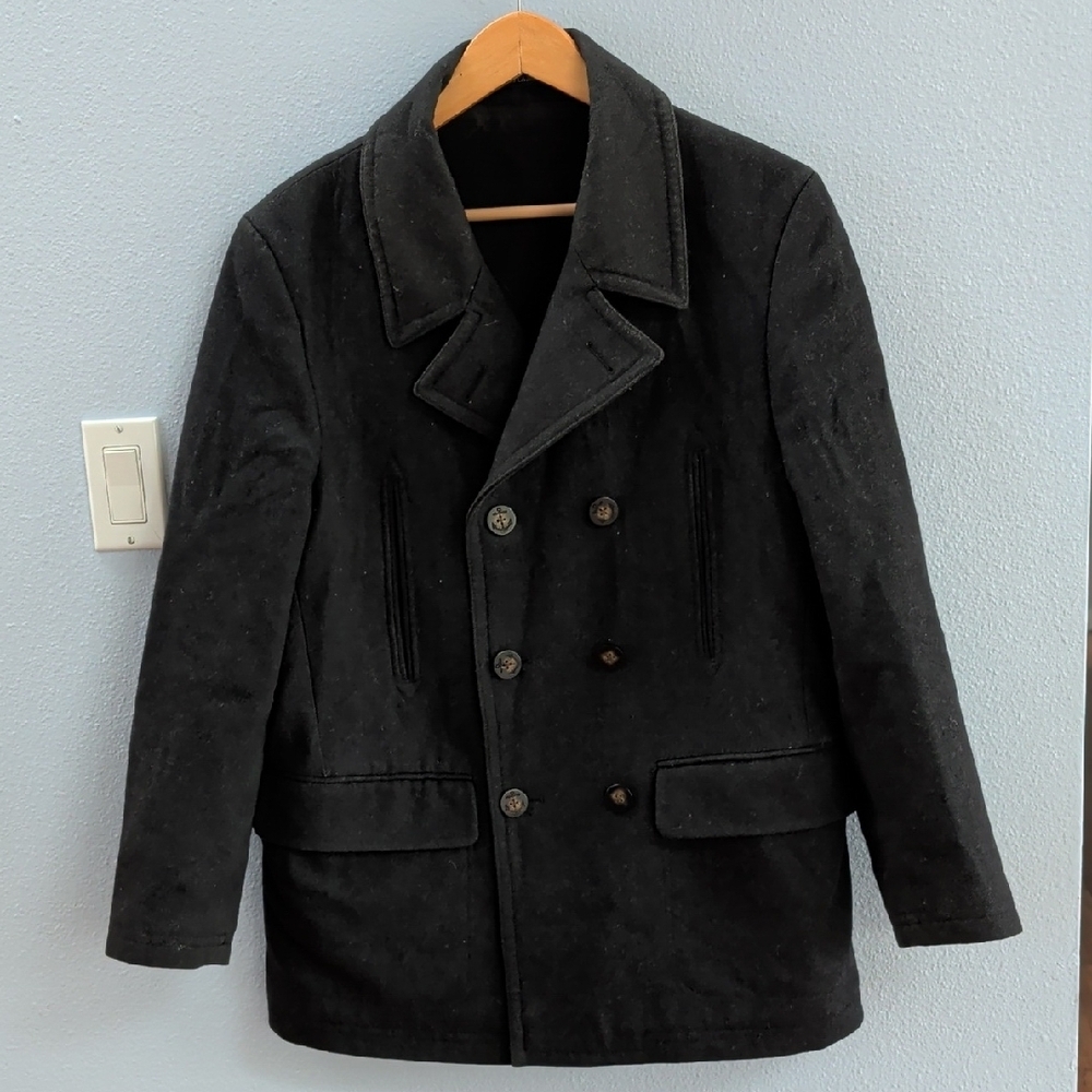 Lauren Ralph Lauren Charcoal Double-Breasted Wool Pea Coat